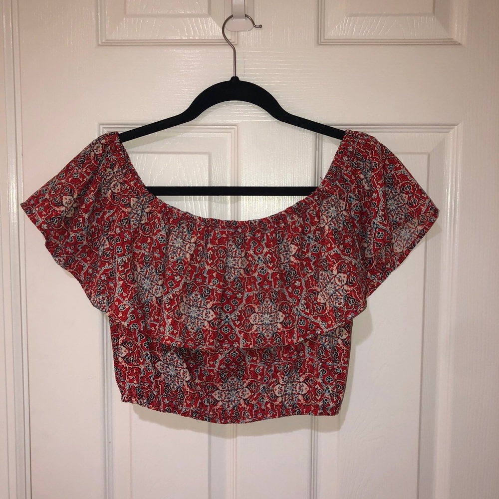 Hollister red off the shoulder crop top